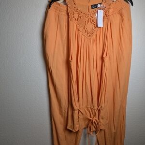 New York & Company Orange Lace Accent Dress